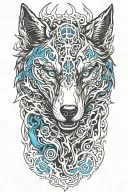 wolf blue eyes fire flames tattoo design idea