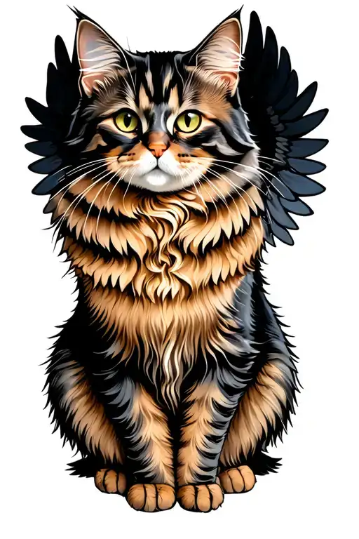 maine coon cat with wings spread wide tattoo design idea