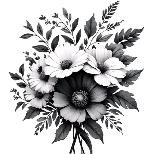 September and August birth flower bouquet tattoo design idea