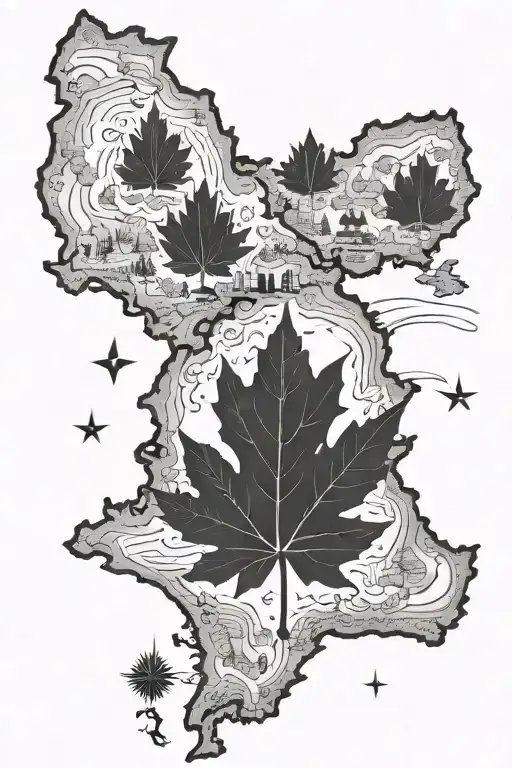 map of punjab map, a maple leaf, Naruto related tatto tattoo design idea