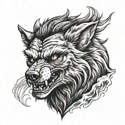 A realistic portrait of a werewolf from a classic horror movie howling at the moon tattoo design idea