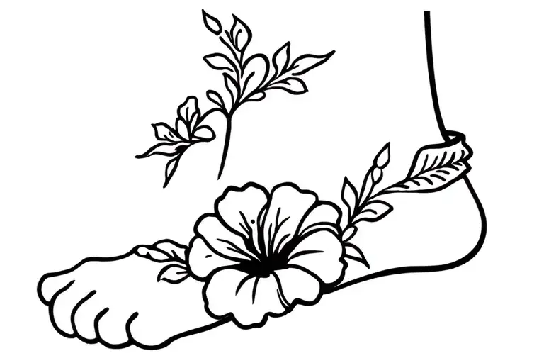 Maori -style anklet with hibiscus flower with flowers tattoo design idea