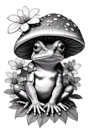 flowers mushrooms tree frog sitting tattoo design idea