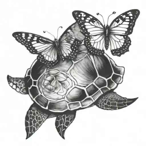 butterfly and turtle under night sky tattoo design idea