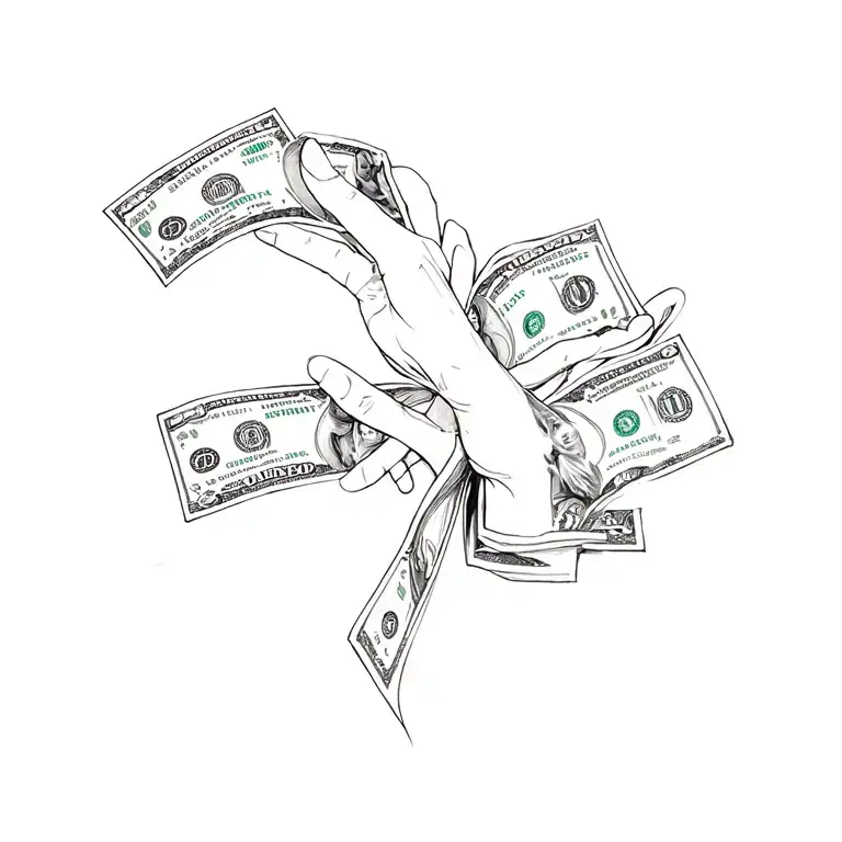 "Money decides everything in life" tattoo design idea