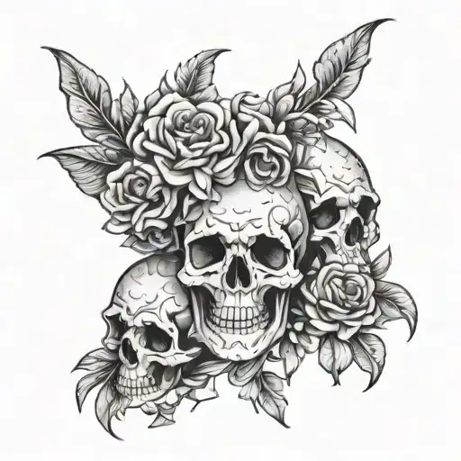 floral skulls tattoo design idea