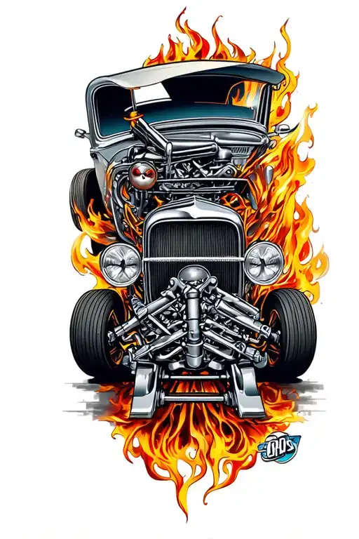 hot rod car engine transformed tattoo design idea
