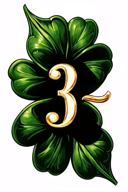four leaf clover with gold number 3 inside clover leaf tattoo design idea