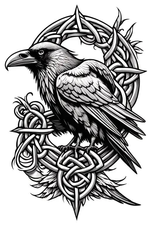 anglo saxon knot work, raven, grim reaper tattoo design idea