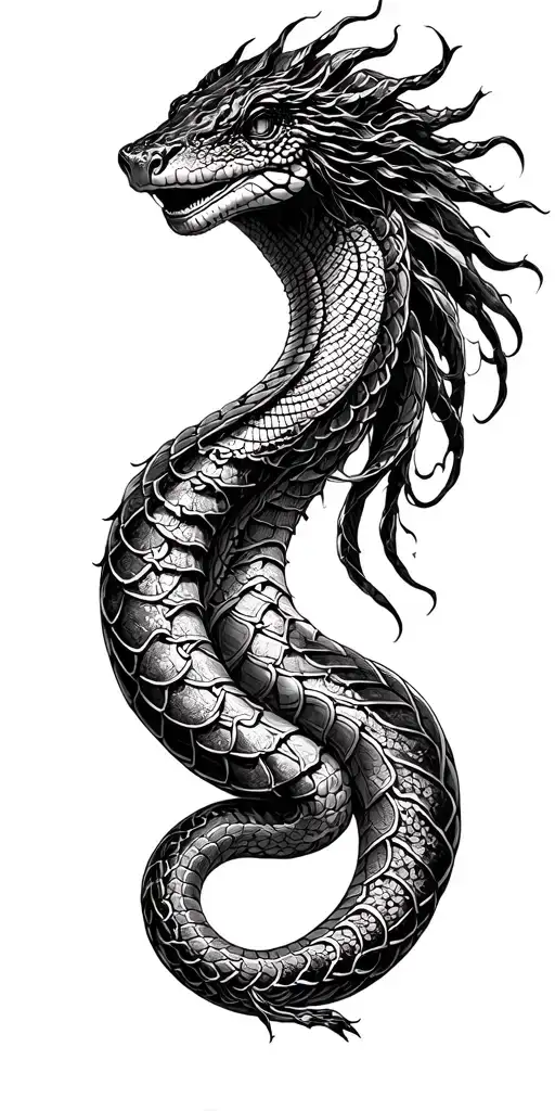 dark ancient esoteric occult goddess hybrid ancient  serpent  and  reptilen scales tattoo design idea