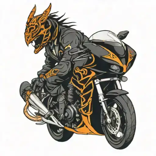 Black and orange Hayabusa ridden by devil wears a suit tattoo design idea