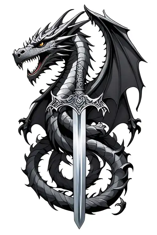 zelda tears of the kingdom dragon intertwined with sword tattoo design idea