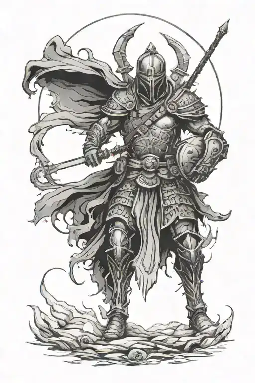 Creat a unique tattoo design which represent lone warrior. tattoo design idea