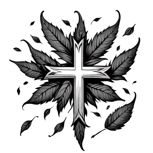 cross leaves falling tattoo design idea
