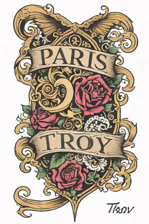 paris and troy name written tattoo design idea