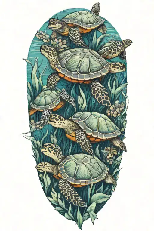 mother nature, hawaii, turtles swimming tattoo design idea