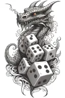 dragon, dice with numbers 6 and 2, cocktail tattoo design idea