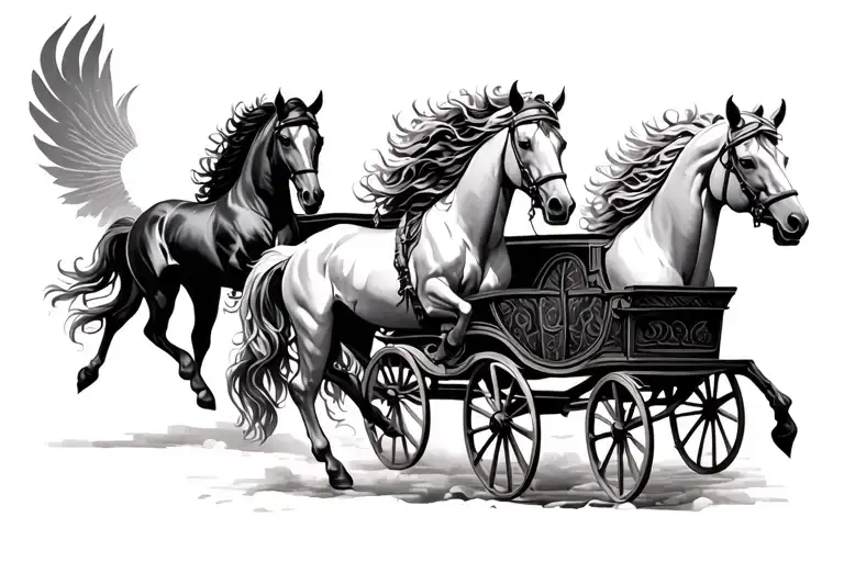 Helios with horses on carriage running black and white  tattoo design idea