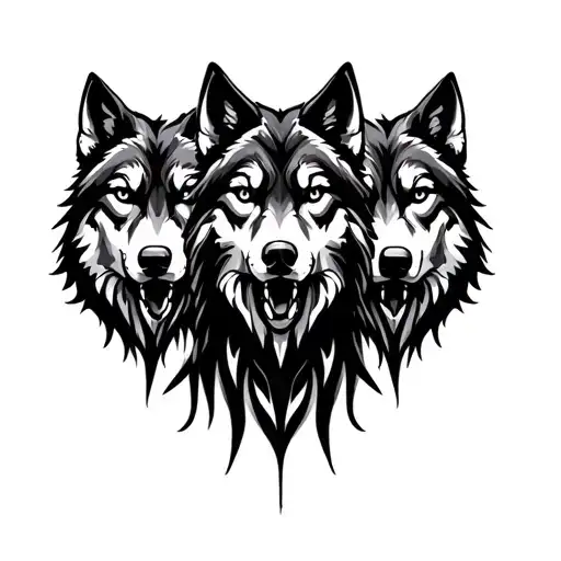 three wolves facing front tattoo design idea