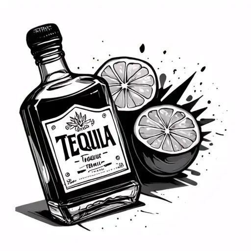 Tequila graffiti bottle tattoo design idea