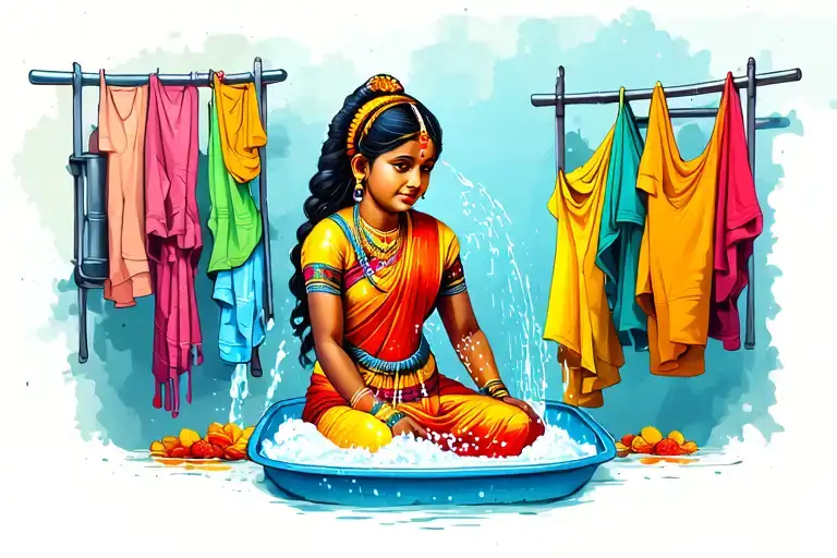 guyana indian girl washing clothes tattoo design idea