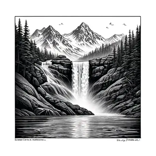 Mountain Waterfall tattoo design idea