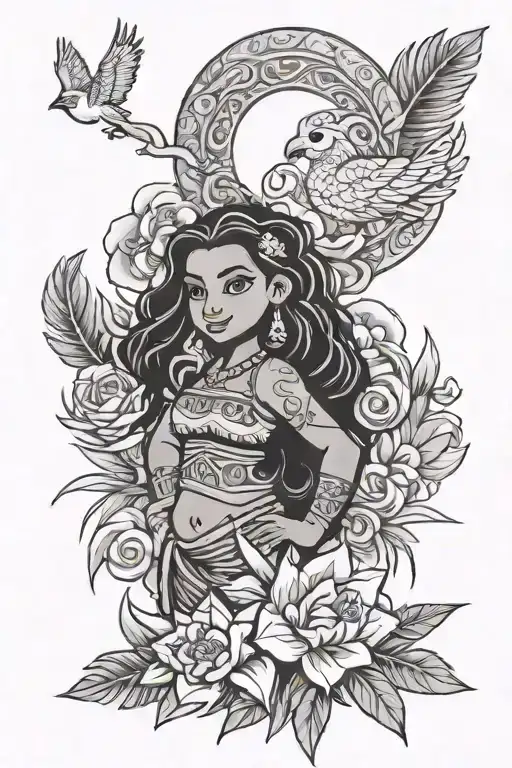 sketch style tattoo moana, hei hei and pua from the fairy tale moana tattoo design idea