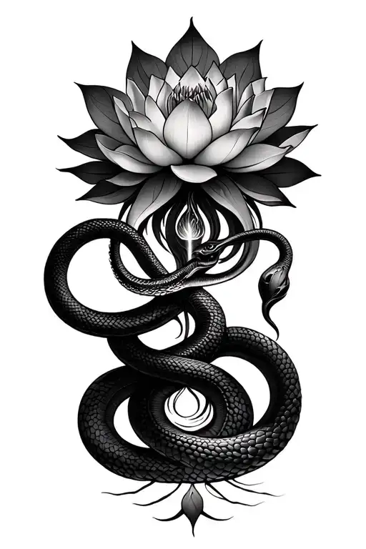 kundalini awakening with snake and lotus flower tattoo design idea