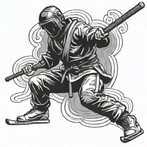 A jiu-jitsu black belt morphing into a ski pole, blending your two main interests seamlessly tattoo design idea