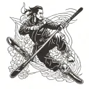 A jiu-jitsu black belt morphing into a ski pole, blending your two main interests seamlessly tattoo design idea