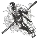 A jiu-jitsu black belt morphing into a ski pole, blending your two main interests seamlessly tattoo design idea