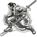A jiu-jitsu black belt morphing into a ski pole, blending your two main interests seamlessly tattoo design idea