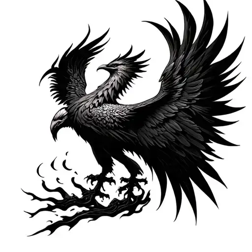 A symbolic representation of resilience and strength through the image of a phoenix rising from the ashes, incorporating elements of fighting spirit tattoo design idea