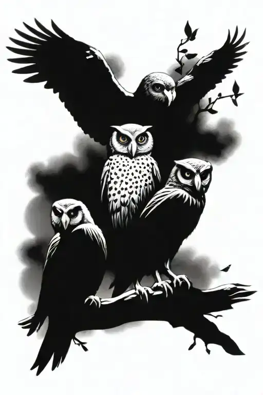 OWL and EGLE and MONGOOSE WITH LIBRA ARM TATTOO tattoo design idea
