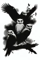 OWL and EGLE and MONGOOSE WITH LIBRA ARM TATTOO tattoo design idea