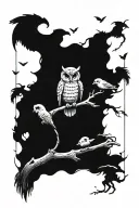 OWL and EGLE and MONGOOSE WITH LIBRA ARM TATTOO tattoo design idea