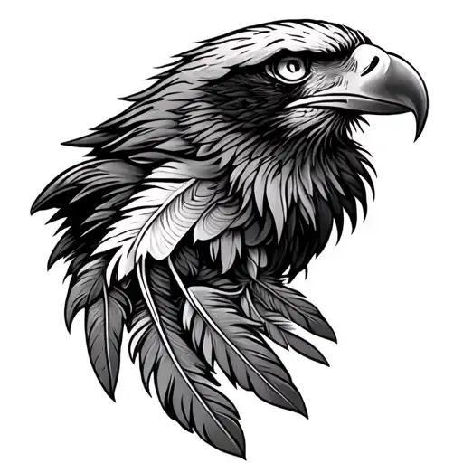 3/4 sleeve tattoo greyscale. eagle feathers layered  tattoo design idea
