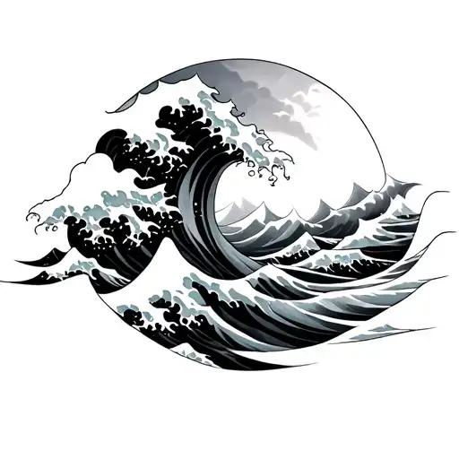 Japanese tsunami waves crashing and turning into wav forms  tattoo design idea