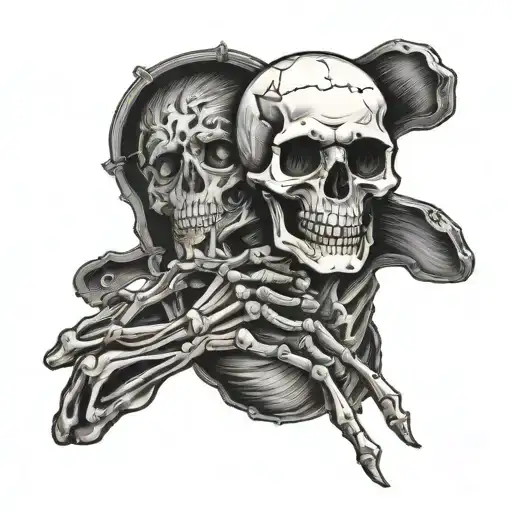 skeleton got em' meme hand tattoo design idea