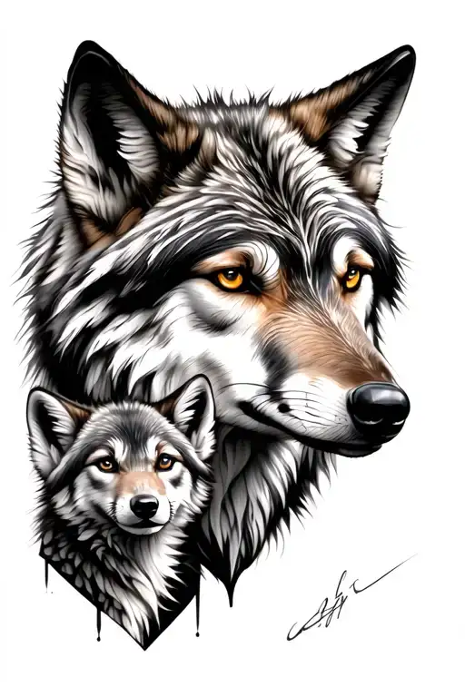 wolf with cub tribal tattoo tattoo design idea
