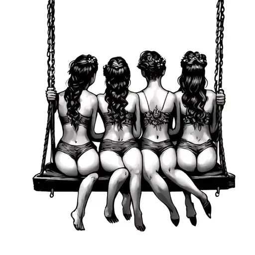 four Sisters On A Swing Between tattoo design idea
