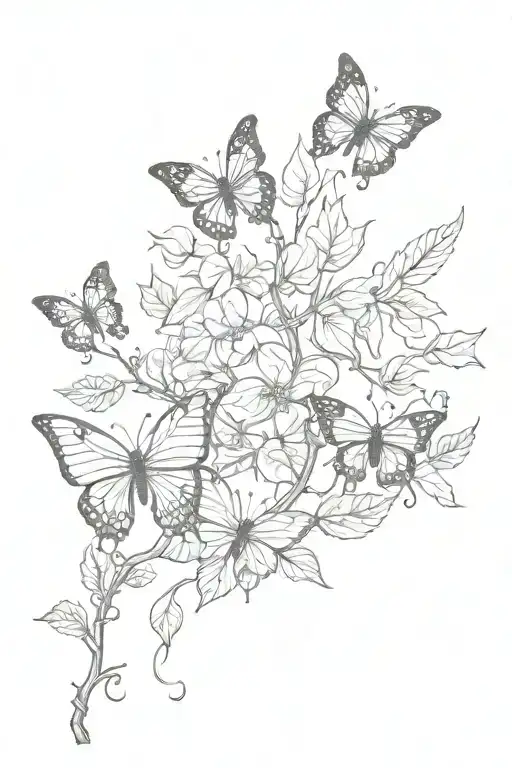 poison ivy vine wrapping with butterflies flying tattoo design idea
