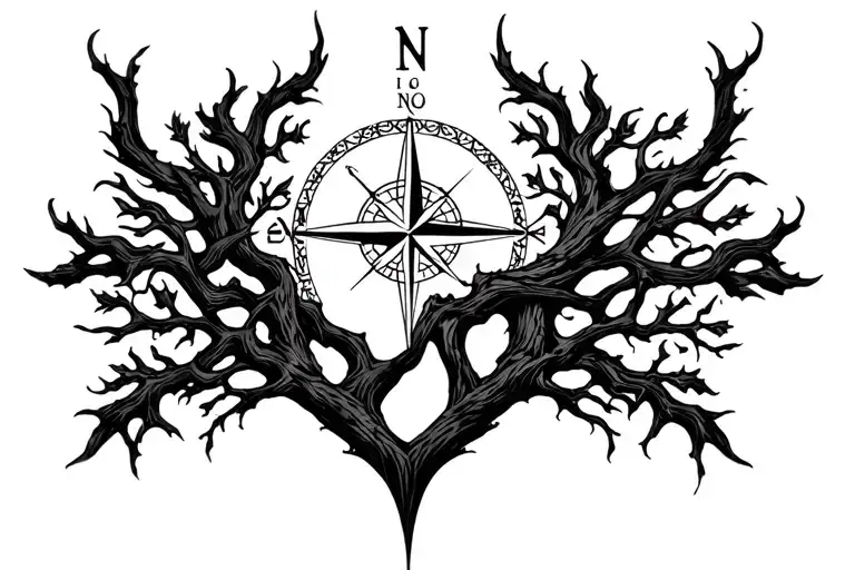 throat tattoo of the tree of life and compass intertwined together  tattoo design idea