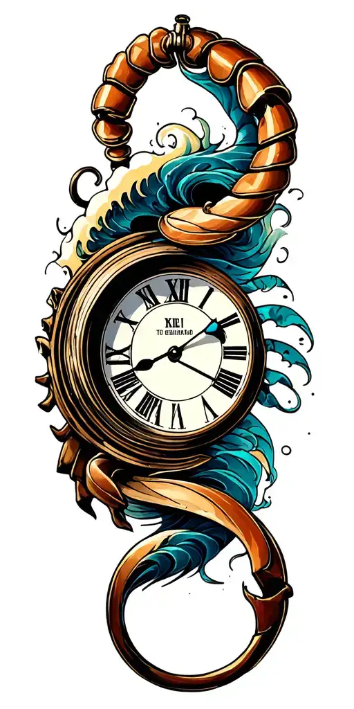 Waves Romanian Numbers Scorpion Suicide K♥ + 6♠ or J♥ + 6♠ pocket watchif it is to be it's up to me Waves tattoo design idea