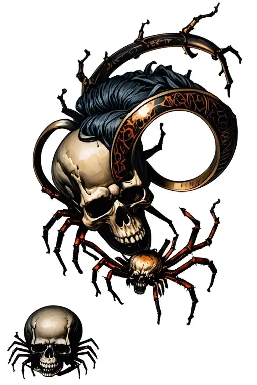 Horror -style tattoos with demons skulls with rings of spiders cemetery with different colors horror tattoo design idea