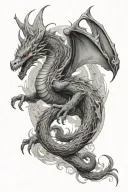 dragon flying into portal on one arm, coming out on the other forearm tattoo design idea