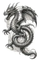 dragon flying into portal on one arm, coming out on the other forearm tattoo design idea