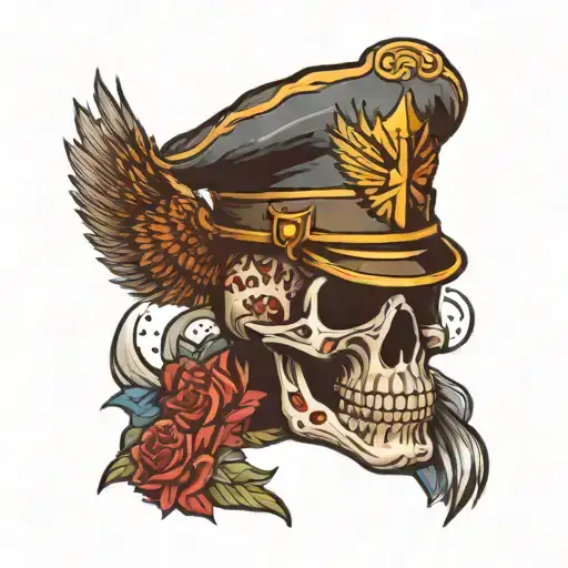 candy skull soldier with American war helmet and a brown eagle in the background  tattoo design idea