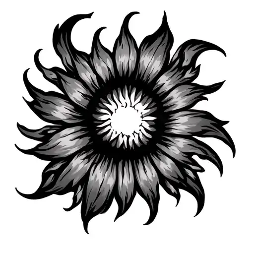 sun fiery flames fireball fire flower tattoo design idea