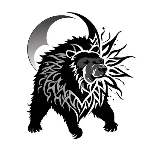 Tribal Bear sun and moon tattoo design idea